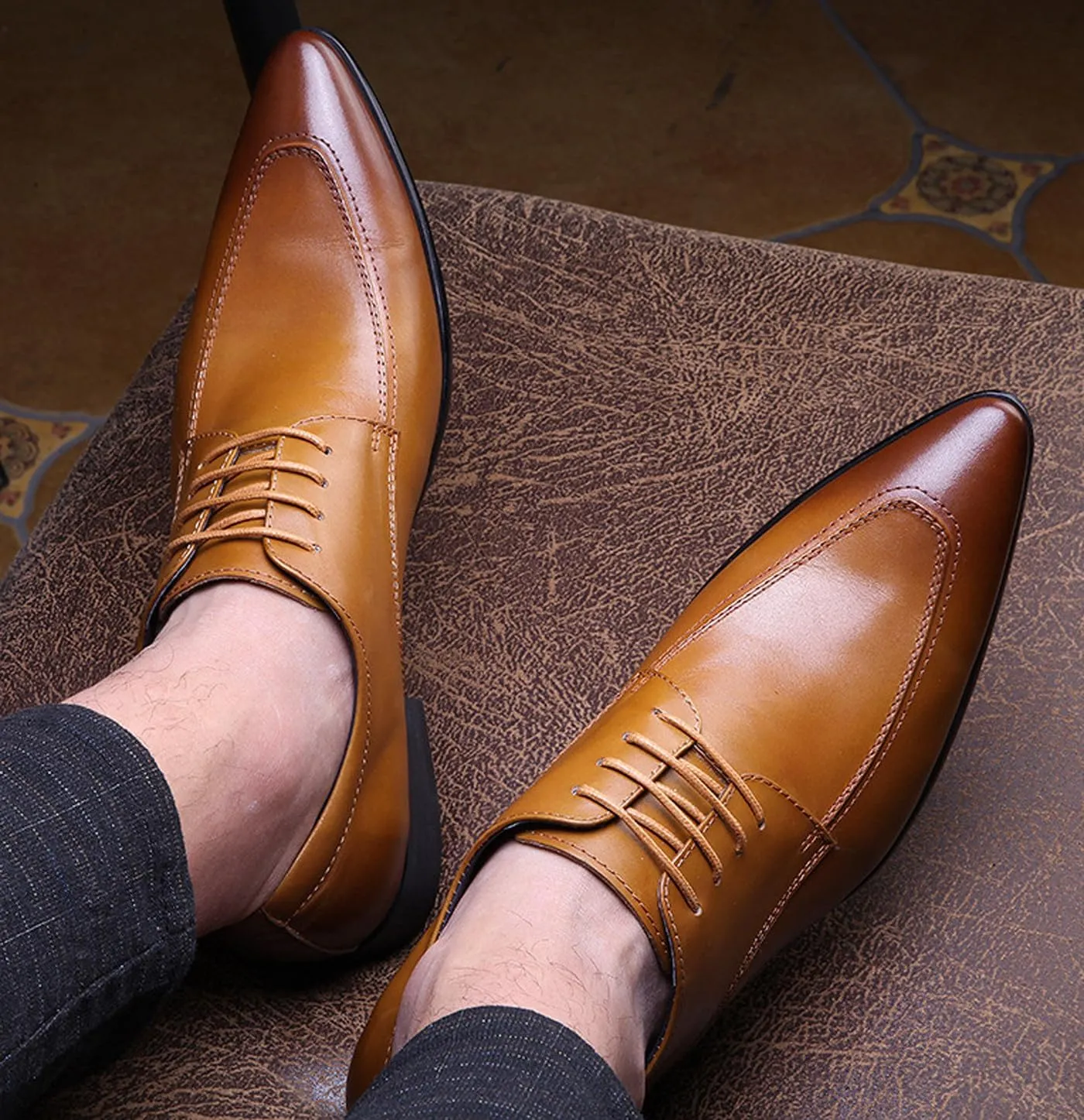 Santimon Men's Classic Oxfords Dress Shoes - Handmade Genuine Cowhide Leather, Non-Slip Rubber Sole, Pointed Toe Derby Shoes for Wedding, Business & Casual Wear