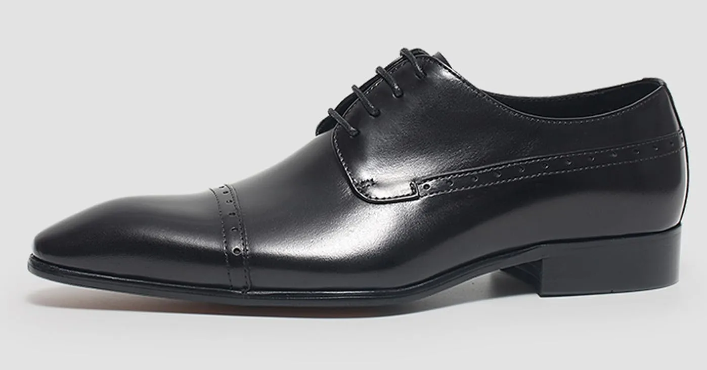 Santimon Men??s Leather Cap Toe Oxfords Dress Shoes ?C Lace-Up Brogue Formal Derby Shoes with Cushioned Insole & Slip-Resistant Sole for Business, Office & Wedding