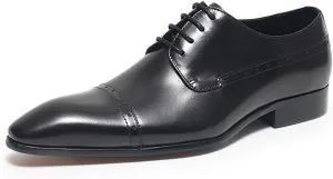 Santimon Men??s Leather Cap Toe Oxfords Dress Shoes ?C Lace-Up Brogue Formal Derby Shoes with Cushioned Insole & Slip-Resistant Sole for Business, Office & Wedding