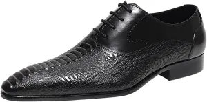 Santimon Men??s Leather Oxford Dress Shoes ?C Classic Lace-Up Formal Derby Shoes with Crocodile Embossed Detailing, Anti-Slip Sole & Cushioned Insole for Business, Wedding & Party