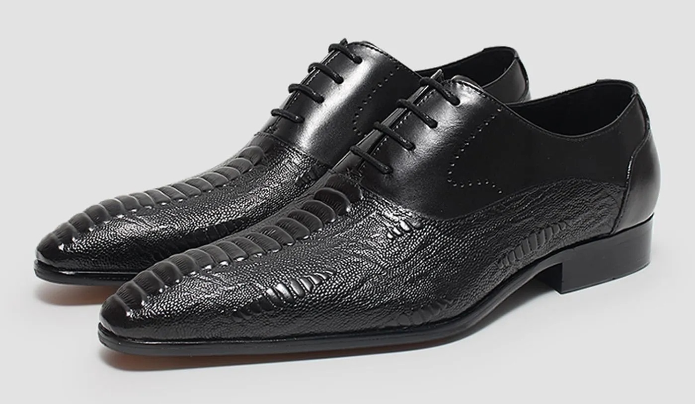 Santimon Men??s Leather Oxford Dress Shoes ?C Classic Lace-Up Formal Derby Shoes with Crocodile Embossed Detailing, Anti-Slip Sole & Cushioned Insole for Business, Wedding & Party