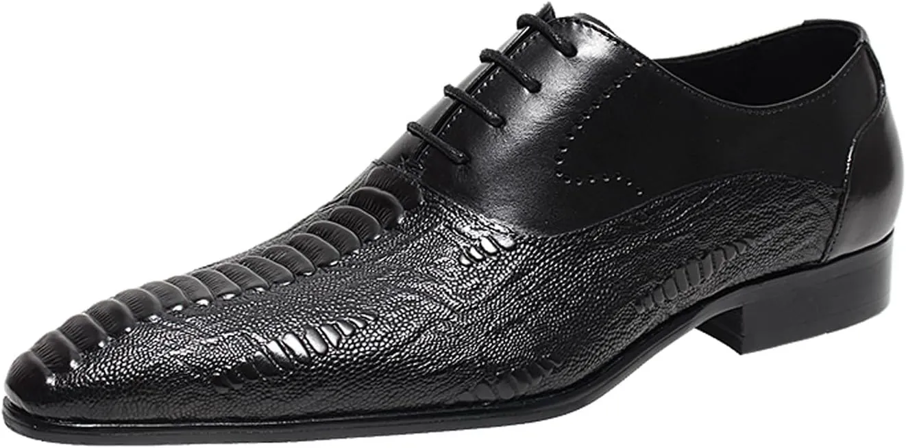 Santimon Men??s Leather Oxford Dress Shoes ?C Classic Lace-Up Formal Derby Shoes with Crocodile Embossed Detailing, Anti-Slip Sole & Cushioned Insole for Business, Wedding & Party