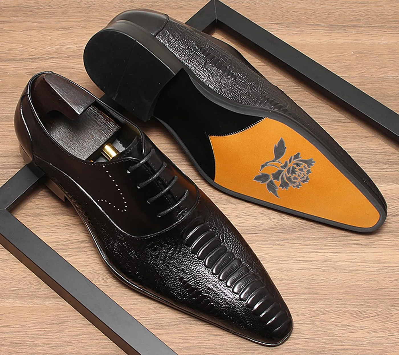 Santimon Men??s Leather Oxford Dress Shoes ?C Classic Lace-Up Formal Derby Shoes with Crocodile Embossed Detailing, Anti-Slip Sole & Cushioned Insole for Business, Wedding & Party