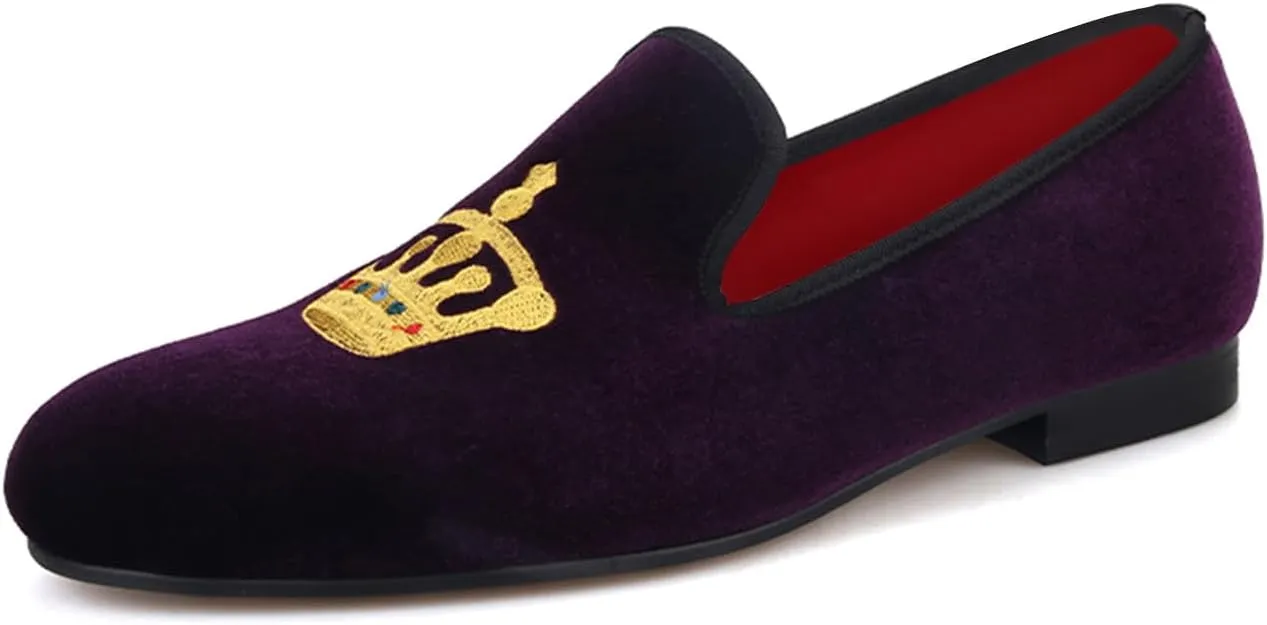 Santimon Mens Loafers Slip On Wedding Dress Casual Suede Velvet Penny Loafers Fashion Tuxedo Business Luxury Embroidered Crown Shoes Prom Smoking Party Disco Moccasins for Men