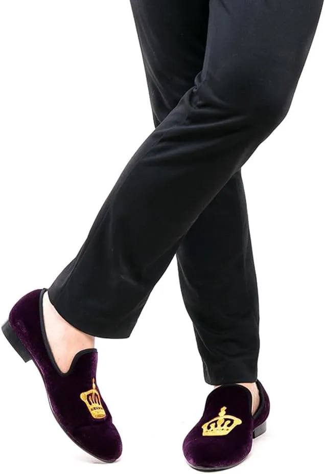 Santimon Mens Loafers Slip On Wedding Dress Casual Suede Velvet Penny Loafers Fashion Tuxedo Business Luxury Embroidered Crown Shoes Prom Smoking Party Disco Moccasins for Men