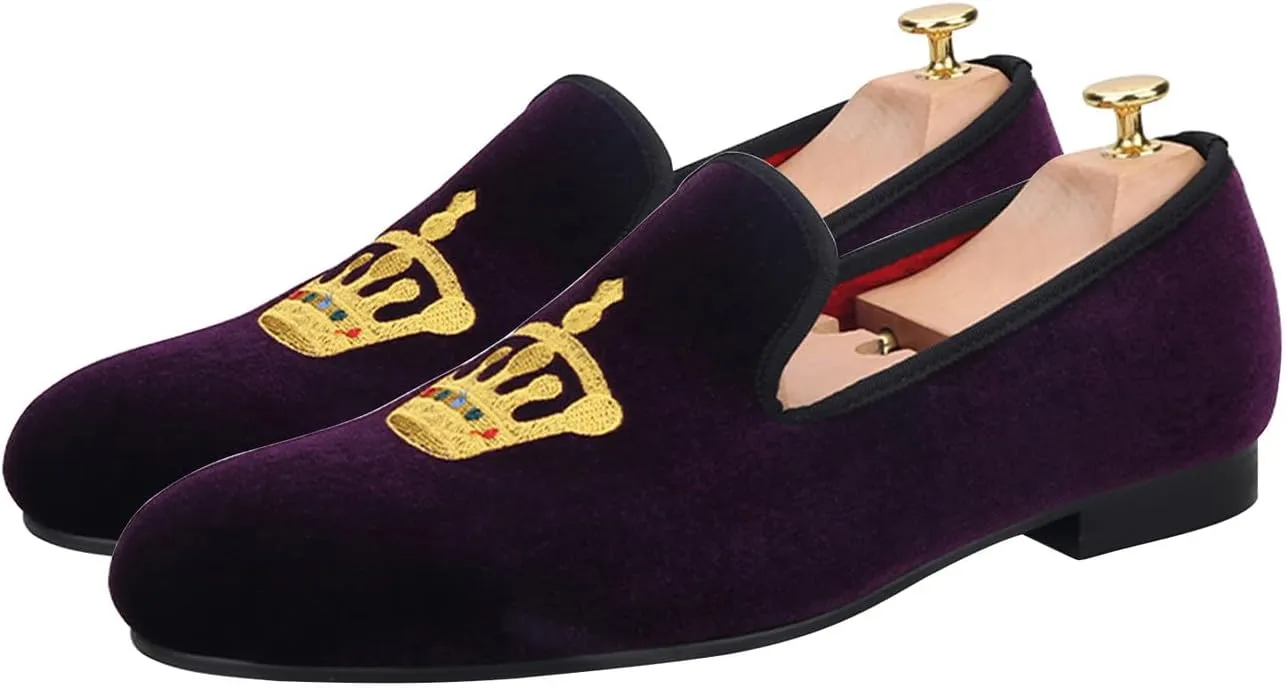 Santimon Mens Loafers Slip On Wedding Dress Casual Suede Velvet Penny Loafers Fashion Tuxedo Business Luxury Embroidered Crown Shoes Prom Smoking Party Disco Moccasins for Men
