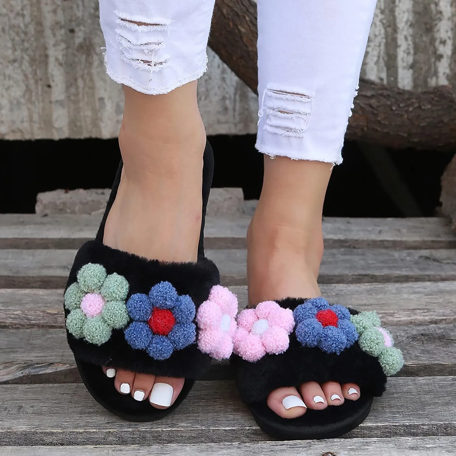 SBGMoSJ Indoor House Slippers for Guests Mens Slipper Booties Memory Foam House Slippers Spa Slippers for Women Rubber Christmas Garland Gifts for Women 2023