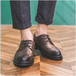 Shoes Dress Oxford for Men Lace Up Wing Tip Brogue Apron Toe Derby Shoes Vegan Leather Block Heel Resistant Non Slip Anti-Slip Low Top Business