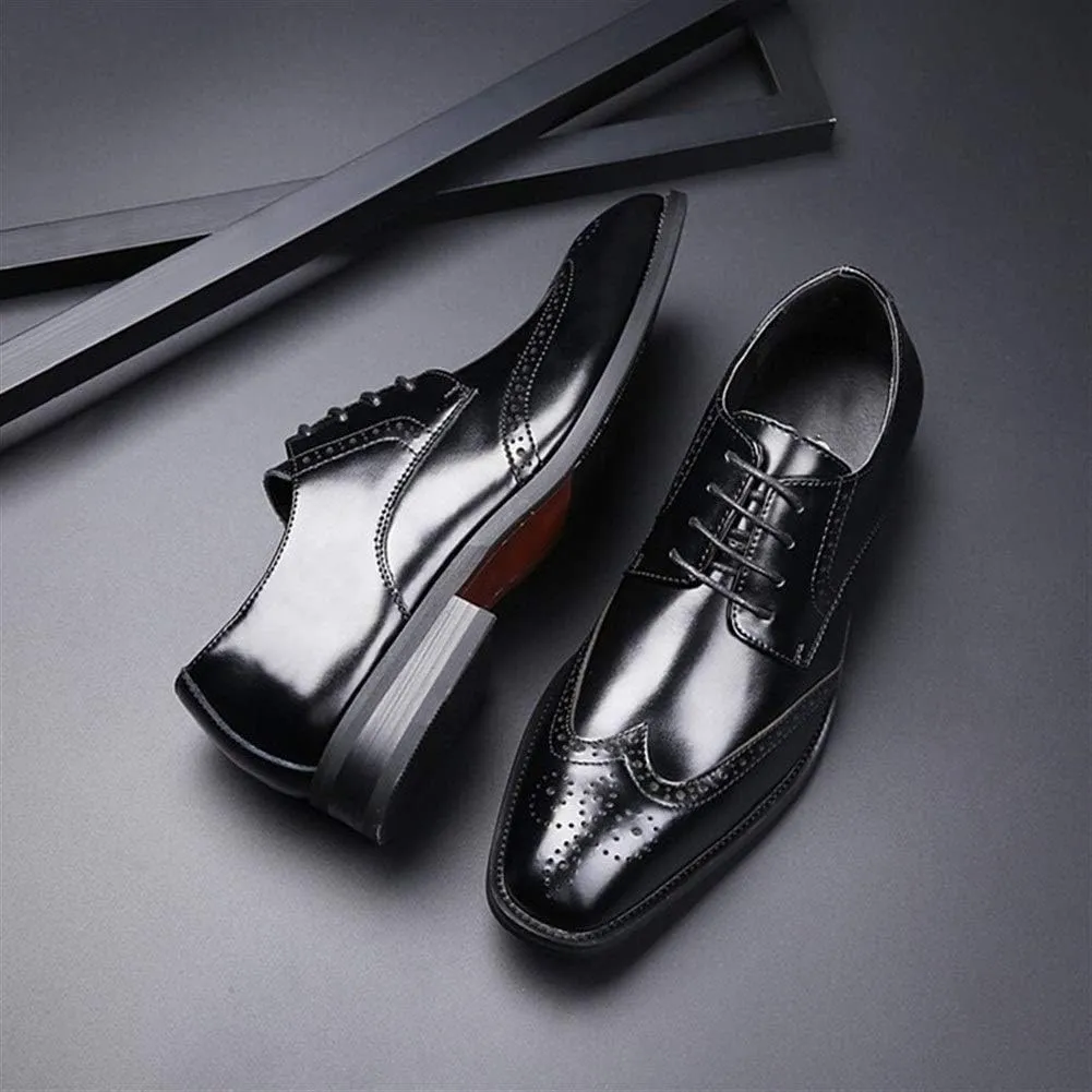 Shoes Dress Oxford for Men Lace Up Wing Tip Brogue Derby Shoes Cowhide Block Heel Non Slip Anti-Slip Business Suitable for Many Occasions