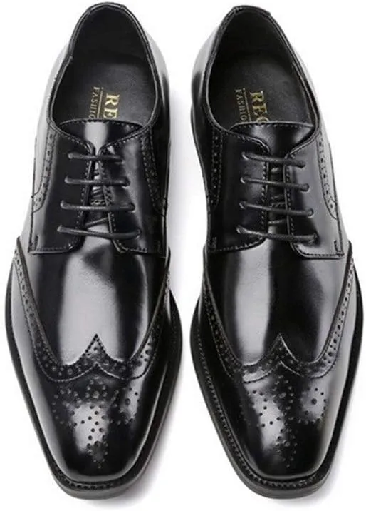 Shoes Dress Oxford for Men Lace Up Wing Tip Brogue Derby Shoes Cowhide Block Heel Non Slip Anti-Slip Business Suitable for Many Occasions