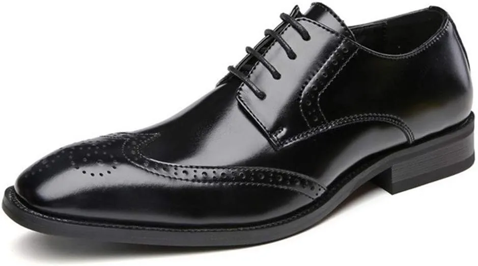 Shoes Dress Oxford for Men Lace Up Wing Tip Brogue Derby Shoes Cowhide Block Heel Non Slip Anti-Slip Business Suitable for Many Occasions