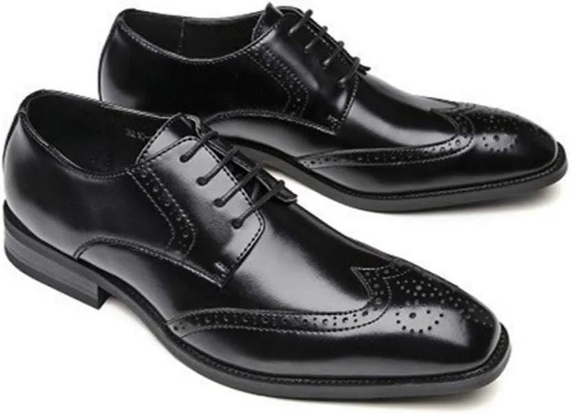 Shoes Dress Oxford for Men Lace Up Wing Tip Brogue Derby Shoes Cowhide Block Heel Non Slip Anti-Slip Business Suitable for Many Occasions