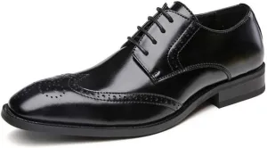 Shoes Dress Oxford for Men Lace Up Wing Tip Brogue Derby Shoes Cowhide Block Heel Non Slip Anti-Slip Business Suitable for Many Occasions