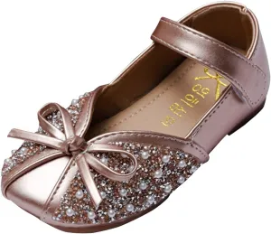 Single Infant Girls Kids Baby Crystal Shoes Sandals Bowknot Pearl Matching Boy Outfits Infants and (Gold, 3.5-4 Years)