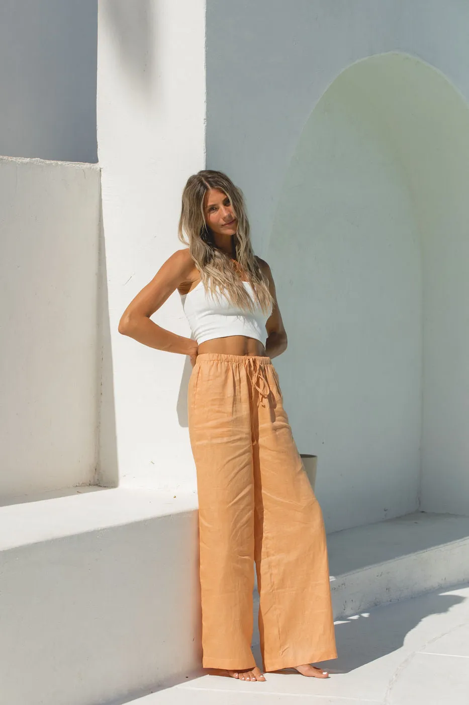 Slow Tide 100% Linen Drawstring Pants