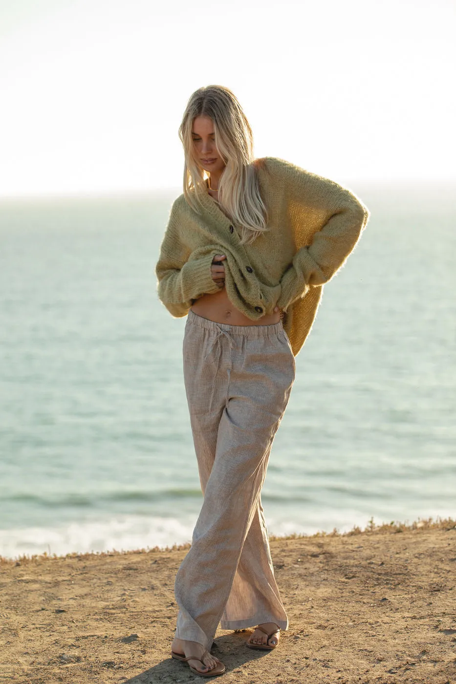 Slow Tide 100% Linen Drawstring Pants