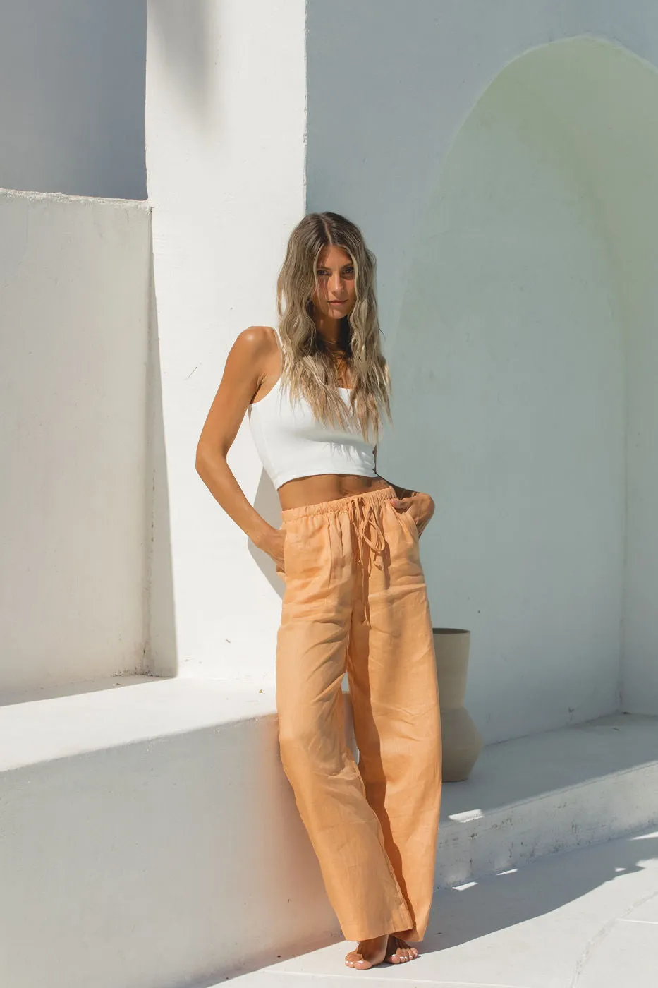 Slow Tide 100% Linen Drawstring Pants