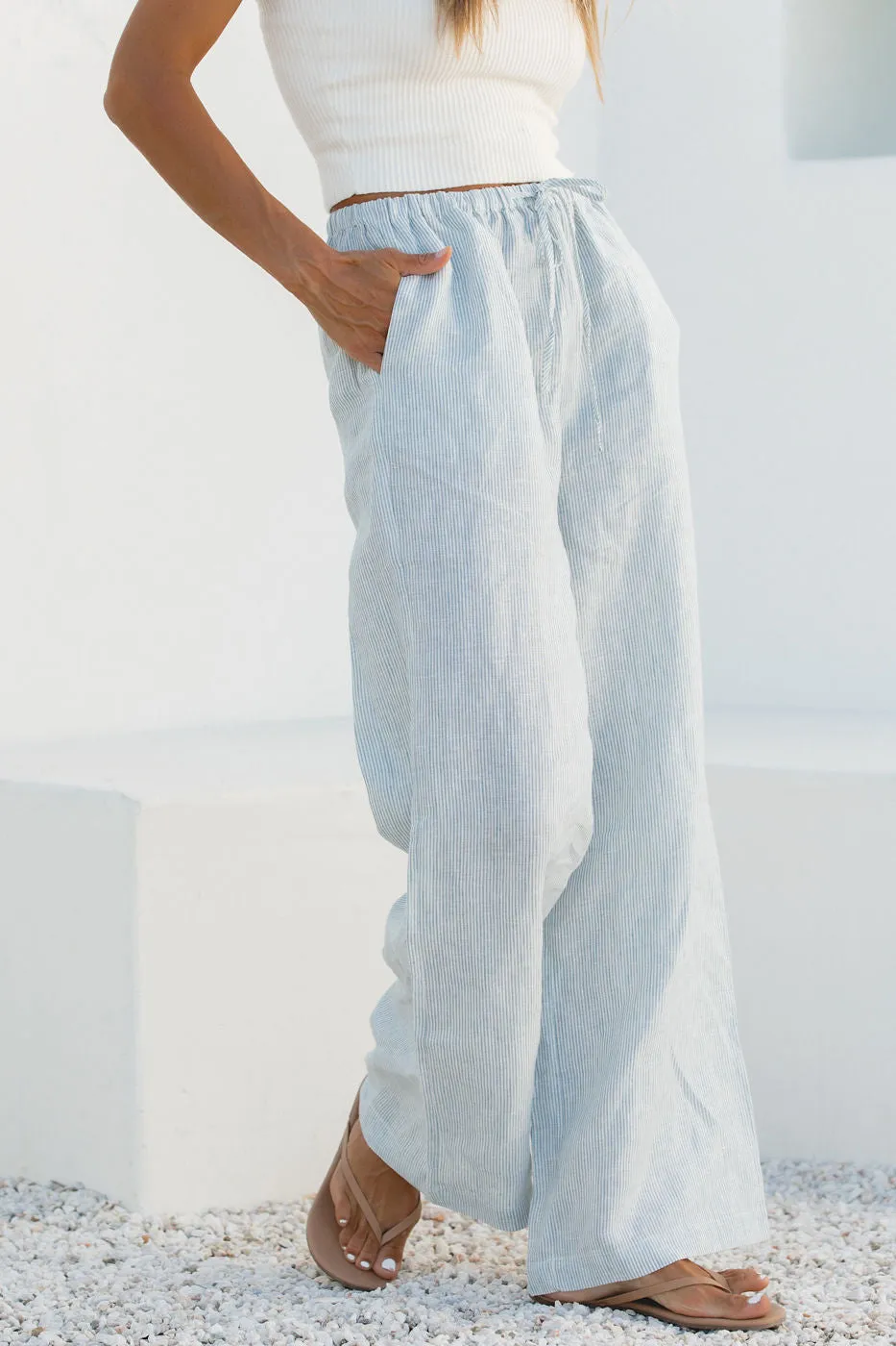 Slow Tide 100% Linen Drawstring Pants