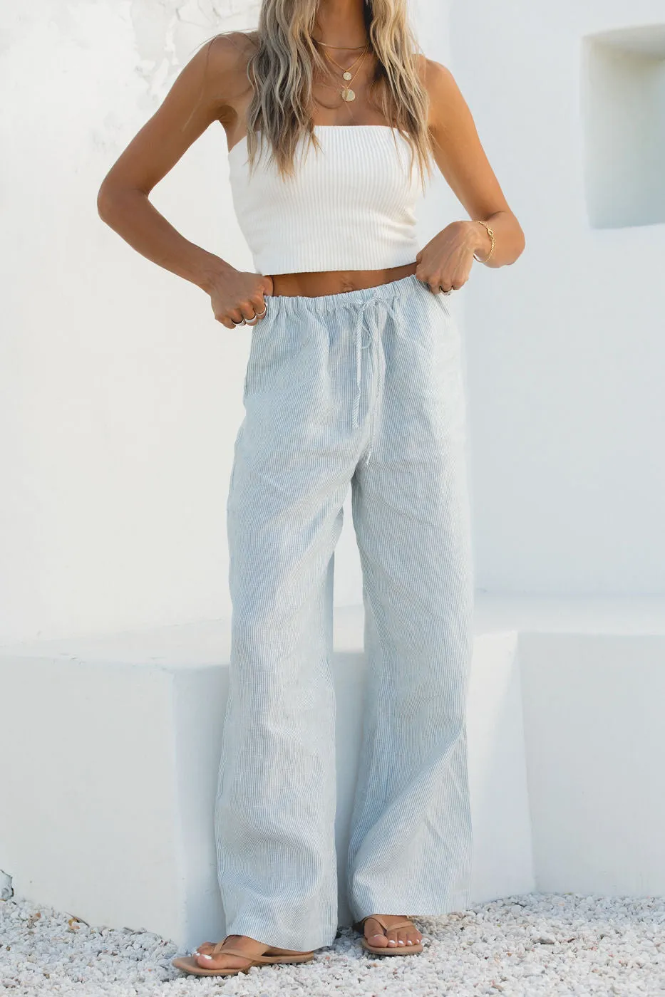 Slow Tide 100% Linen Drawstring Pants