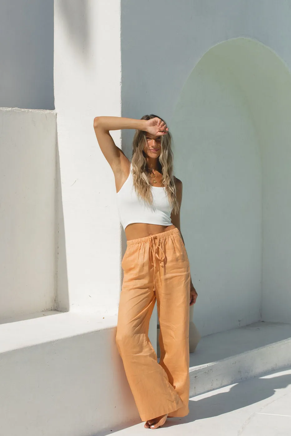 Slow Tide 100% Linen Drawstring Pants
