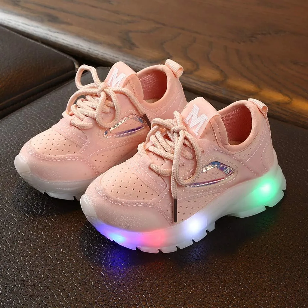 Sport Mesh Run Luminous Sneakers Girls Breathable Boys Children Baby Led Baby Girl Shoes 12-18 (Pink, 2.5-3 Years)