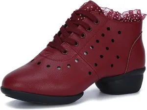 SWDZM Women's Jazz Shoes Lace-Up Dancing Walking Sneakers High Top Split Sole Modern Dance Shoes