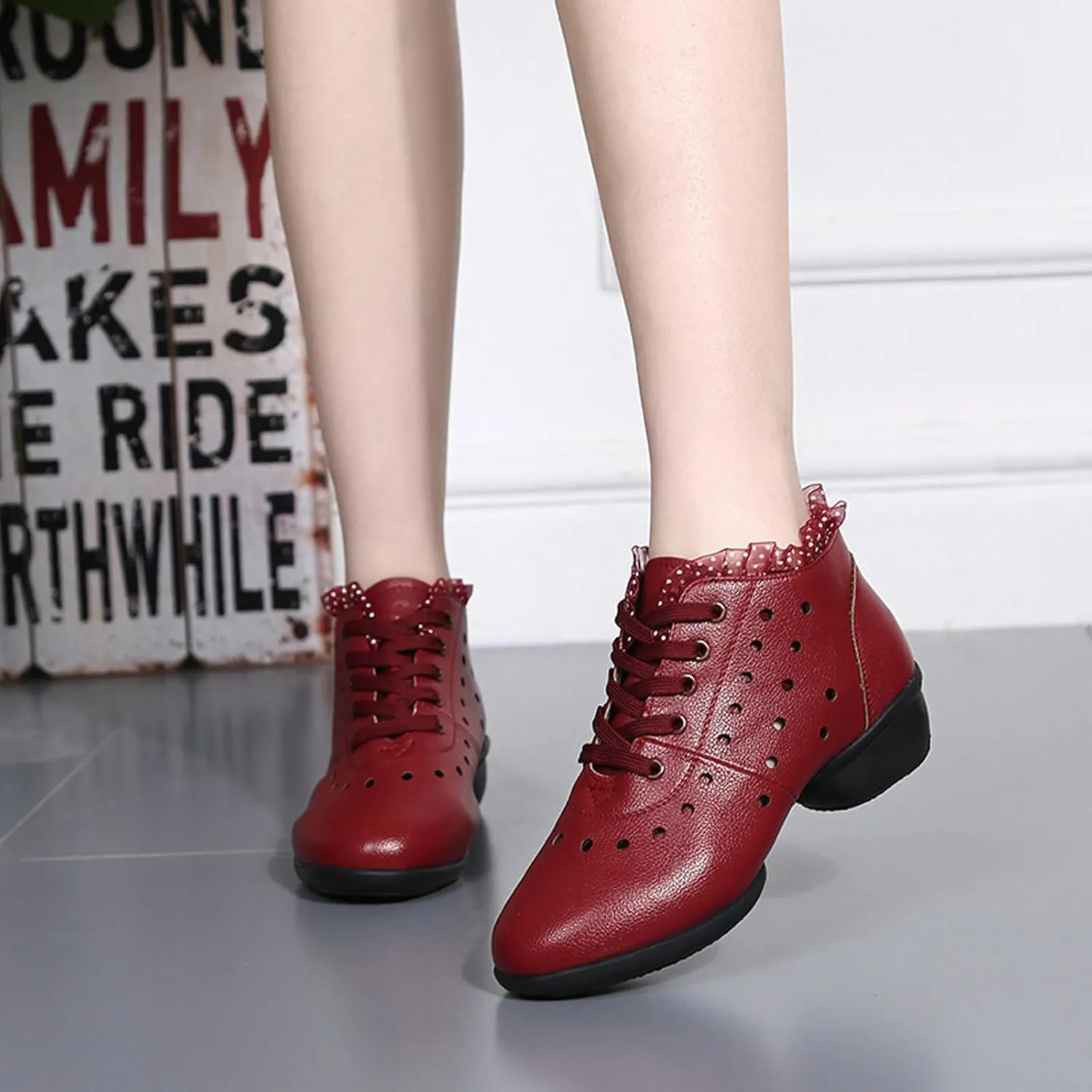 SWDZM Women's Jazz Shoes Lace-Up Dancing Walking Sneakers High Top Split Sole Modern Dance Shoes