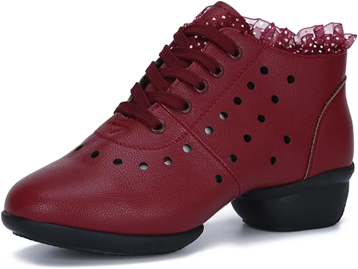 SWDZM Women's Jazz Shoes Lace-Up Dancing Walking Sneakers High Top Split Sole Modern Dance Shoes