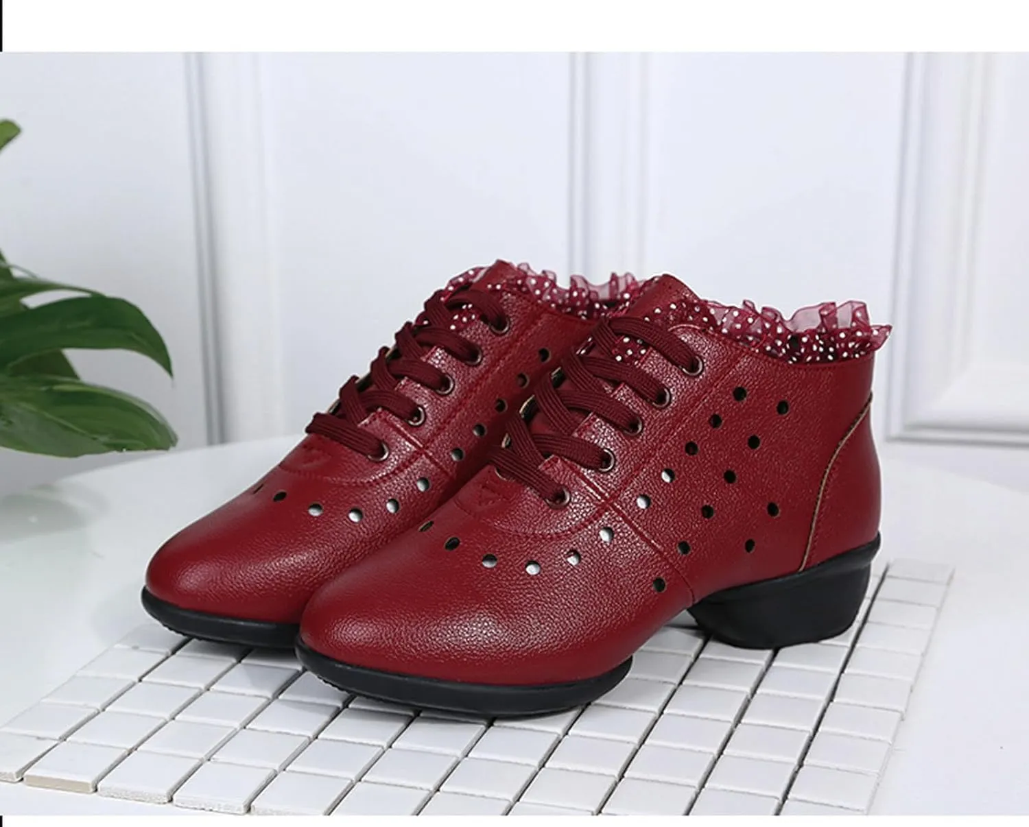 SWDZM Women's Jazz Shoes Lace-Up Dancing Walking Sneakers High Top Split Sole Modern Dance Shoes