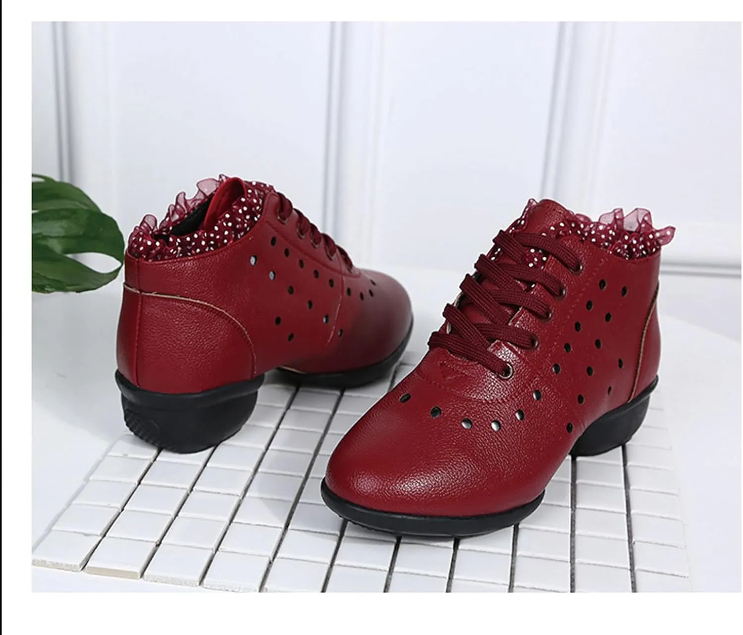 SWDZM Women's Jazz Shoes Lace-Up Dancing Walking Sneakers High Top Split Sole Modern Dance Shoes