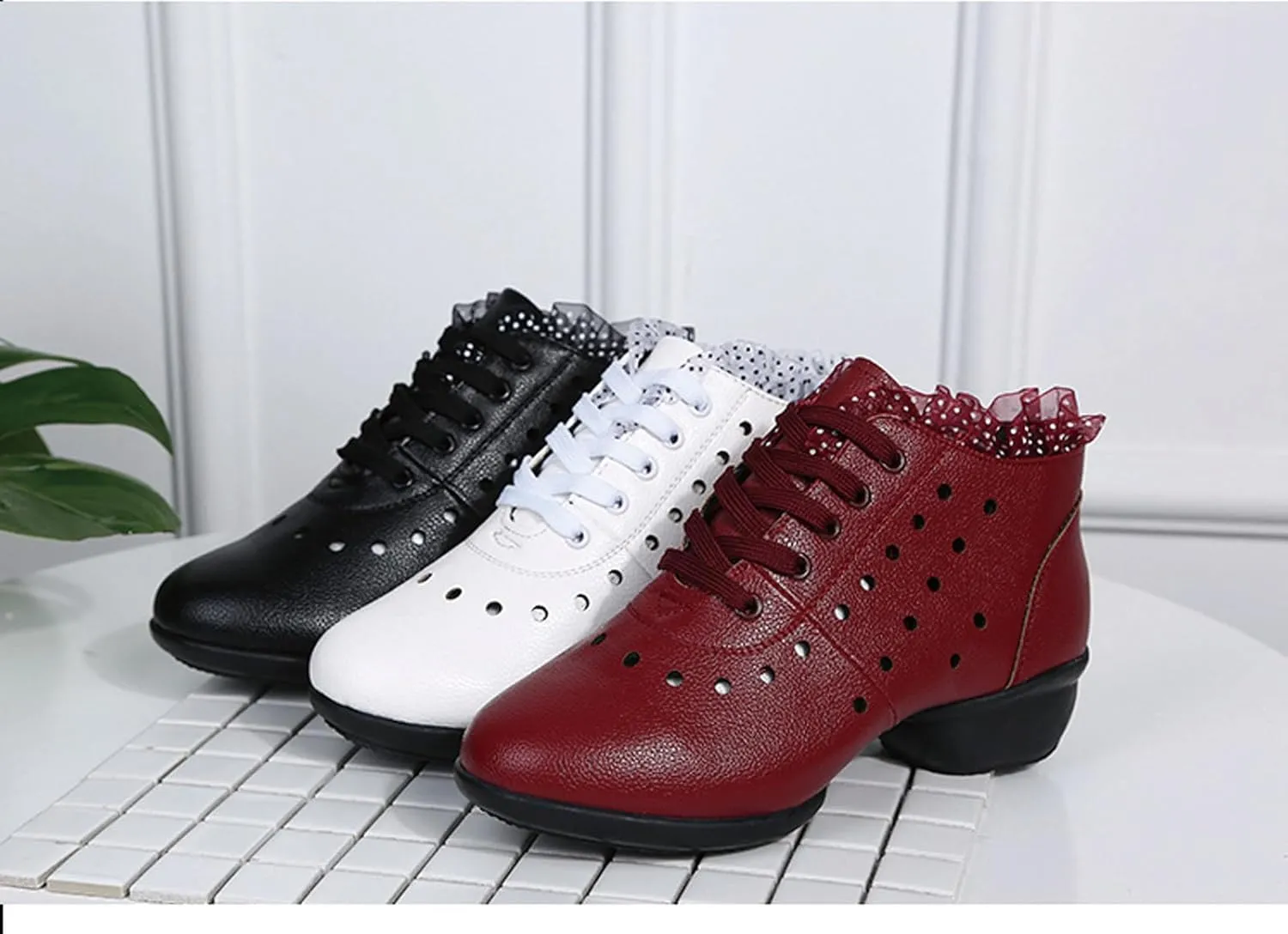 SWDZM Women's Jazz Shoes Lace-Up Dancing Walking Sneakers High Top Split Sole Modern Dance Shoes