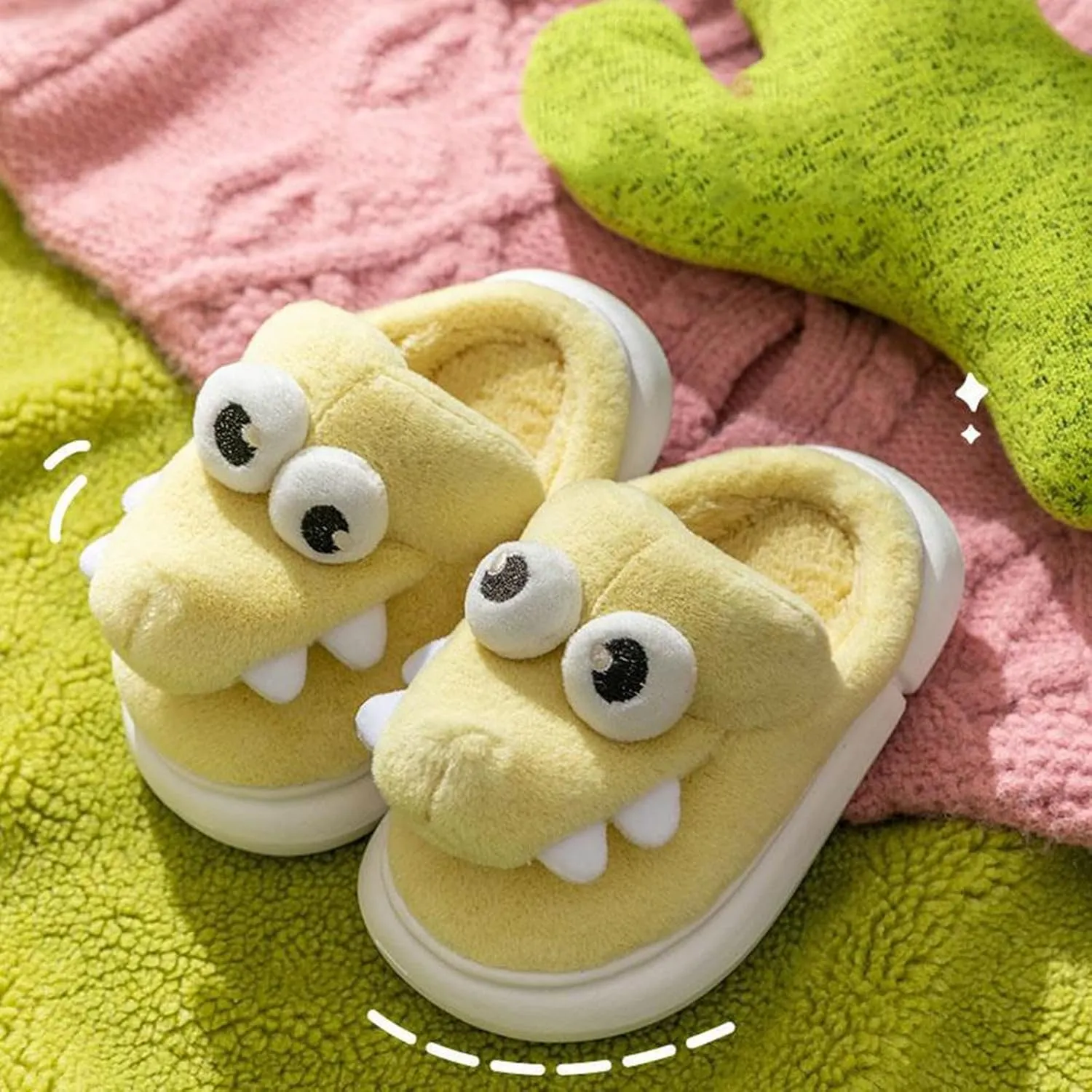 Toddler 3D Dinosaur Slippers Boys Girls Kids House Slippers Slide Non-Slip Warm Winter Soft Fuzzy Indoor Shoes