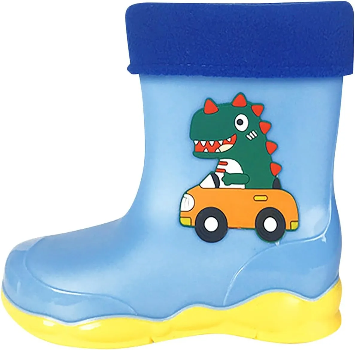 Toddler Boys Girls Dinosaur Rainboots with Fleece ??ining Kids Winter Lightweight Waterproof Rubber Fall Boots for Boys