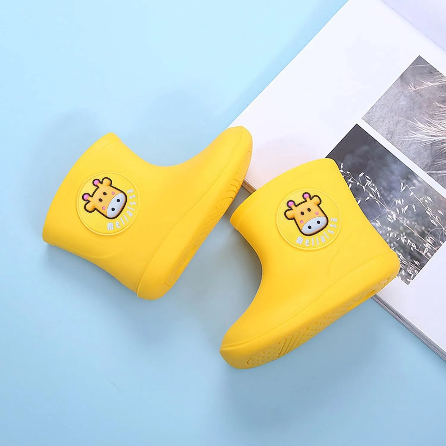 Toddler Boys Girls Shoes Boots Rubber Waterproof Kids Baby Cartoon Rain Baby Shoes Little Kid (Yellow #1, 1-2 Years)