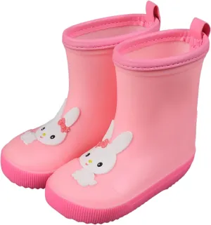 Toddler Girls Rain Boots Non Slip Rubber Platform Rain Boots for Little-kids with Cute Cartoon Bunny Water Shoes
