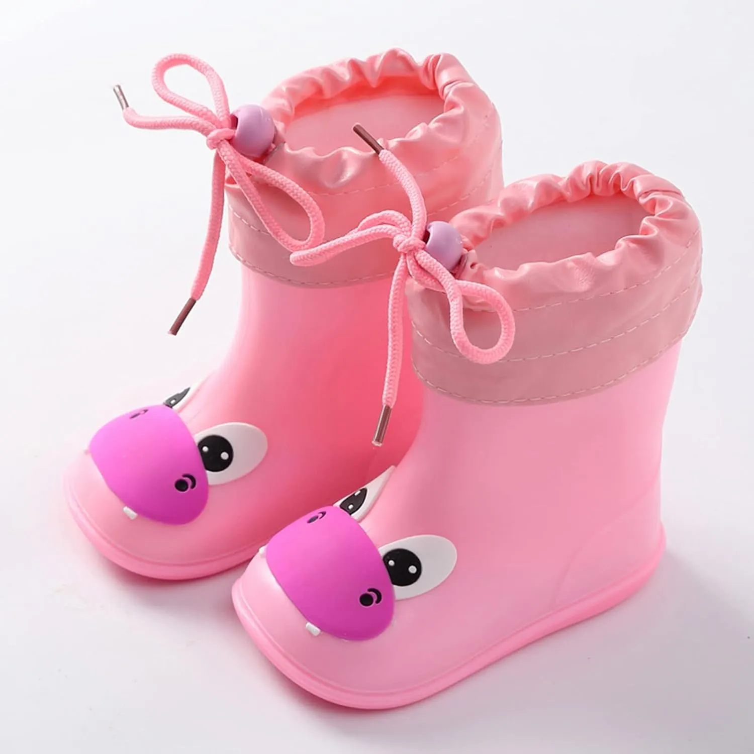 Toddler Kids Plush Rain Boots, Unisex-Child Waterproof Rubber Rain Boots with Cute Cartoon Toddler Boots for Girls