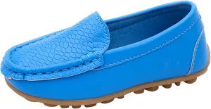 Toddler Little Kid Boys Girls Soft Slip On Loafers Dress Flat Shoes Boat Shoes Casual Adaptive Shoes for Kids (Blue, 35)