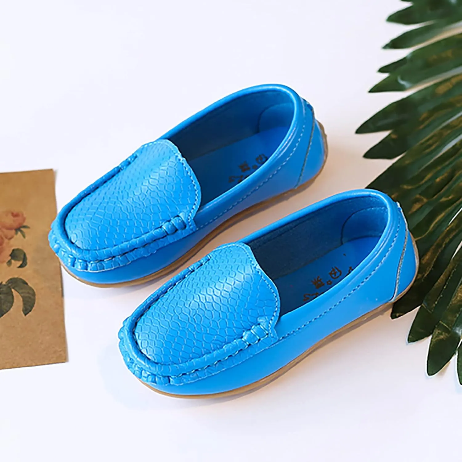 Toddler Little Kid Boys Girls Soft Slip On Loafers Dress Flat Shoes Boat Shoes Casual Adaptive Shoes for Kids (Blue, 35)