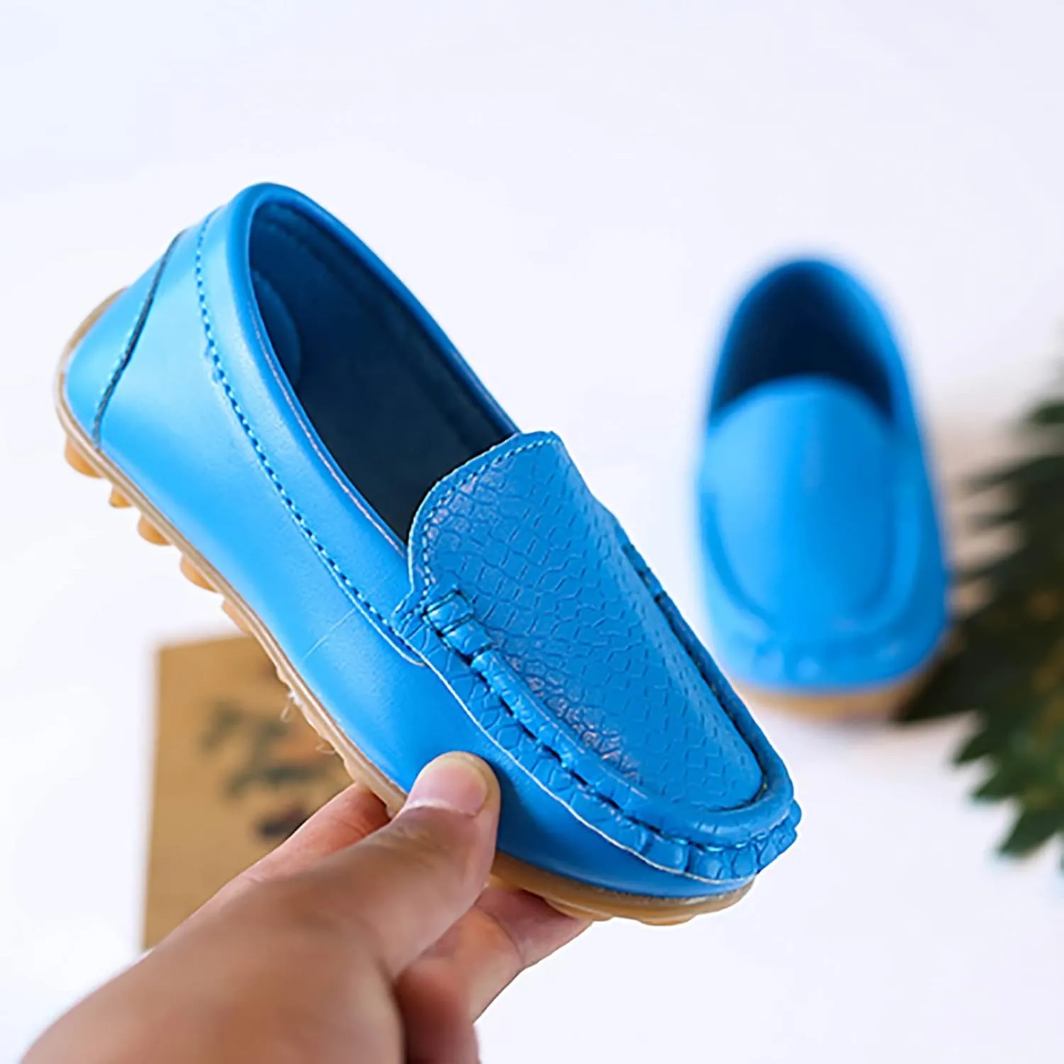 Toddler Little Kid Boys Girls Soft Slip On Loafers Dress Flat Shoes Boat Shoes Casual Adaptive Shoes for Kids (Blue, 35)
