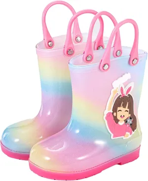 Toddler Slip On Rainbow Rain Boots Kids Cute Garden Boots for Boys Girls Easy-on Lightweight Waterproof Mud Boot