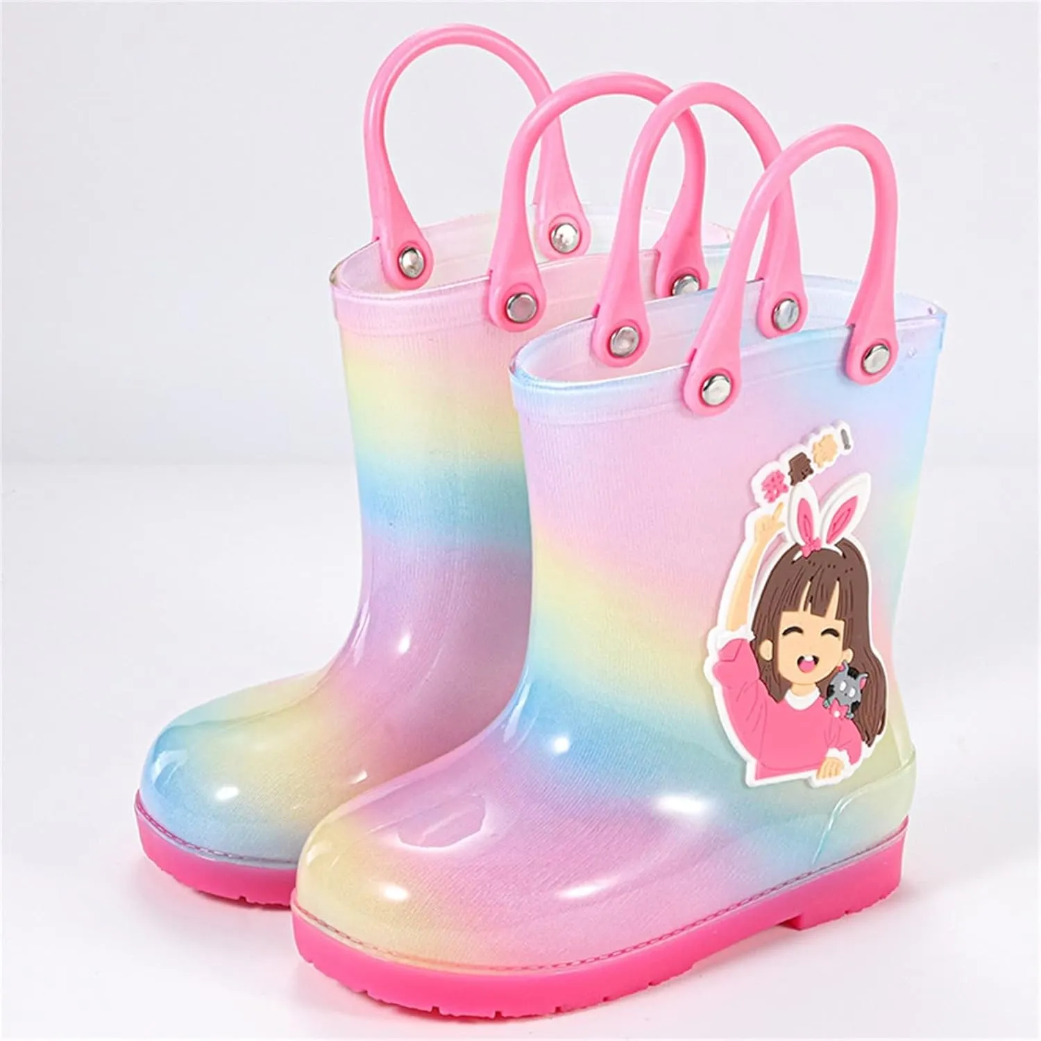 Toddler Slip On Rainbow Rain Boots Kids Cute Garden Boots for Boys Girls Easy-on Lightweight Waterproof Mud Boot