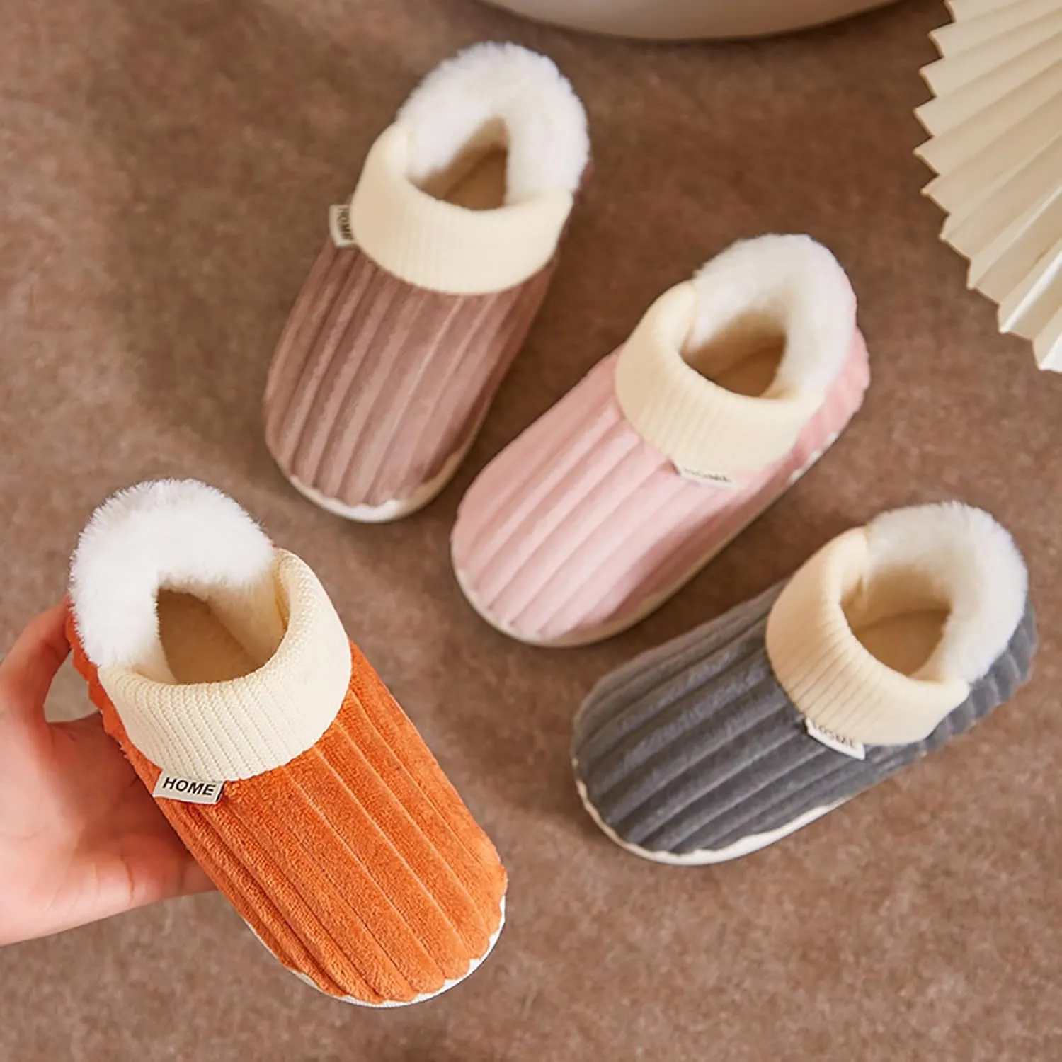 Toddler Slippers Boys Girls House Rubber Sole Slip on Baby Sock Cotton Linen Outdoor Bedroom Walking Ankle Shoes