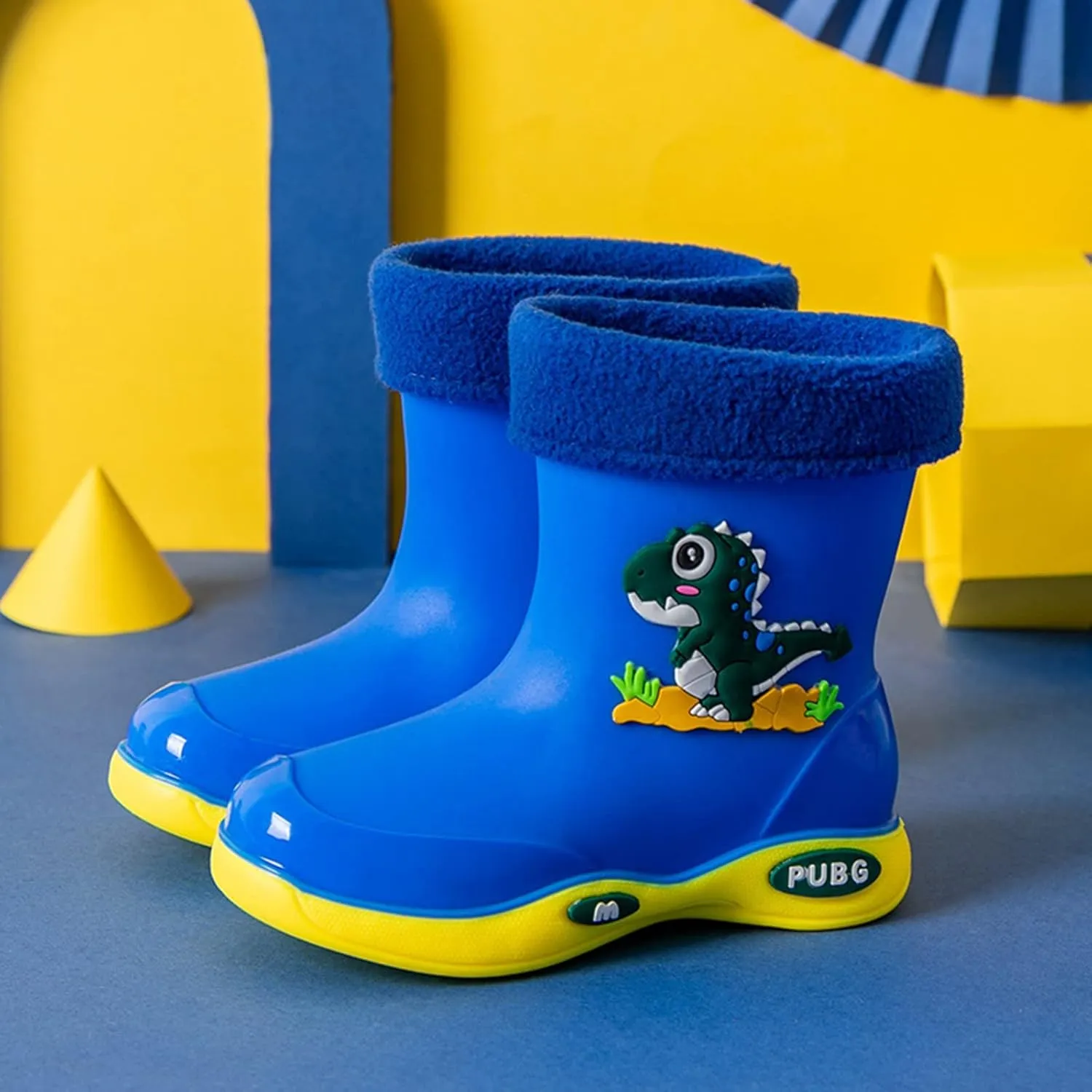 Toddler Warm Lined Rain Boots Baby Kids Dinosaur Rain Shoes Children Waterproof Winter Shoes for Boys Baby Snow Boots