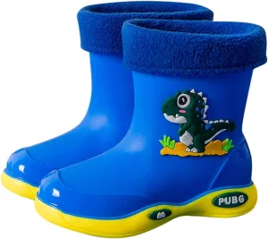 Toddler Warm Lined Rain Boots Baby Kids Dinosaur Rain Shoes Children Waterproof Winter Shoes for Boys Baby Snow Boots