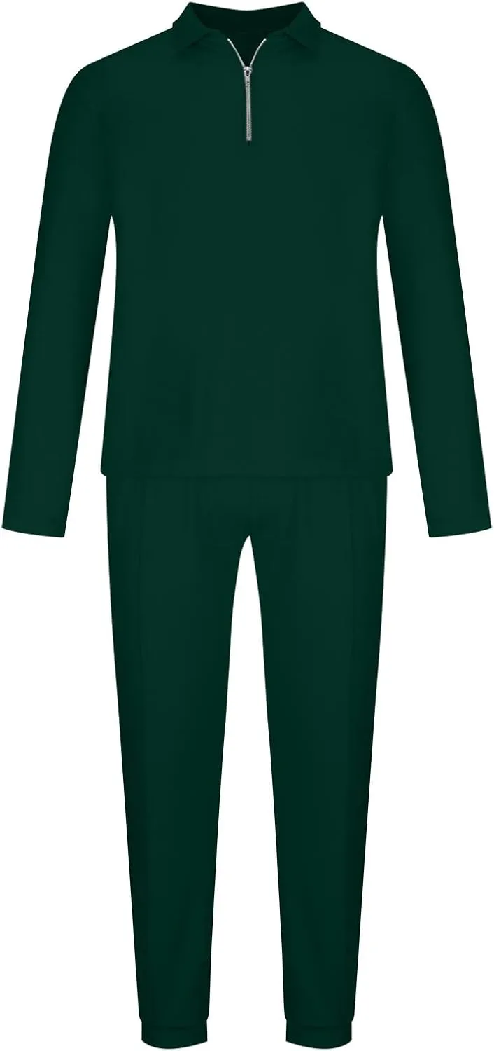 tuduoms Men's 2 Piece Tracksuits Gym Workout Outfits Casual Long Sleeve Zip Polo Sweatsuits Set Running Jogging Suit for Men