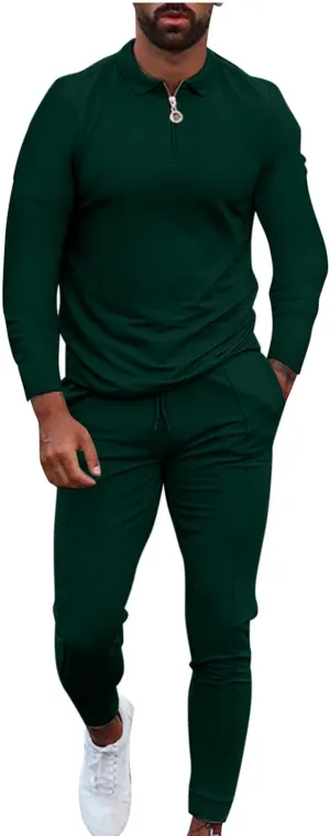 tuduoms Men's 2 Piece Tracksuits Gym Workout Outfits Casual Long Sleeve Zip Polo Sweatsuits Set Running Jogging Suit for Men