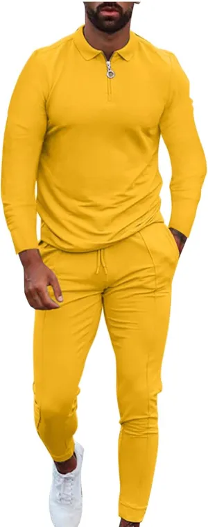 tuduoms Men's 2 Piece Tracksuits Gym Workout Outfits Casual Long Sleeve Zip Polo Sweatsuits Set Running Jogging Suit for Men