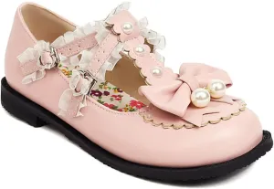 VOKLIN Women's Girls Mary Jane Ballet Flat Shoes Sweet Bow Slip On Party Dress Ballerina School Oxford Shoe