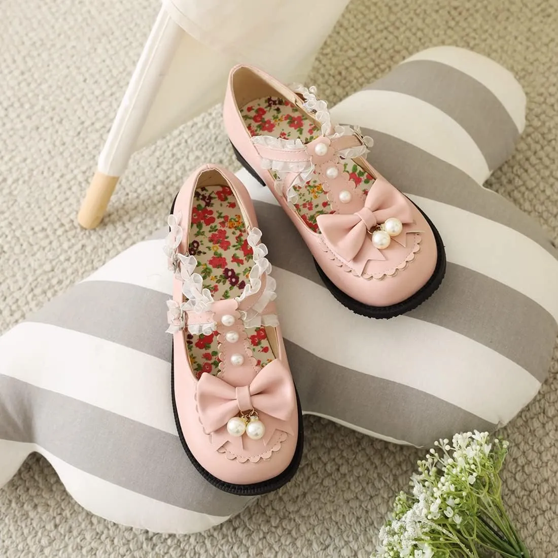 VOKLIN Women's Girls Mary Jane Ballet Flat Shoes Sweet Bow Slip On Party Dress Ballerina School Oxford Shoe