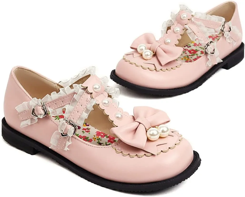 VOKLIN Women's Girls Mary Jane Ballet Flat Shoes Sweet Bow Slip On Party Dress Ballerina School Oxford Shoe
